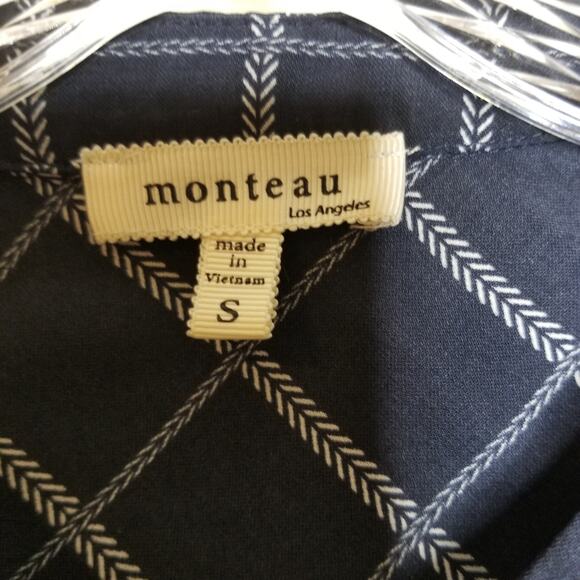 Monteau Los Angeles Blue Plaid Button Down Short Sleeve Dress Size Small - Picture 5 of 6